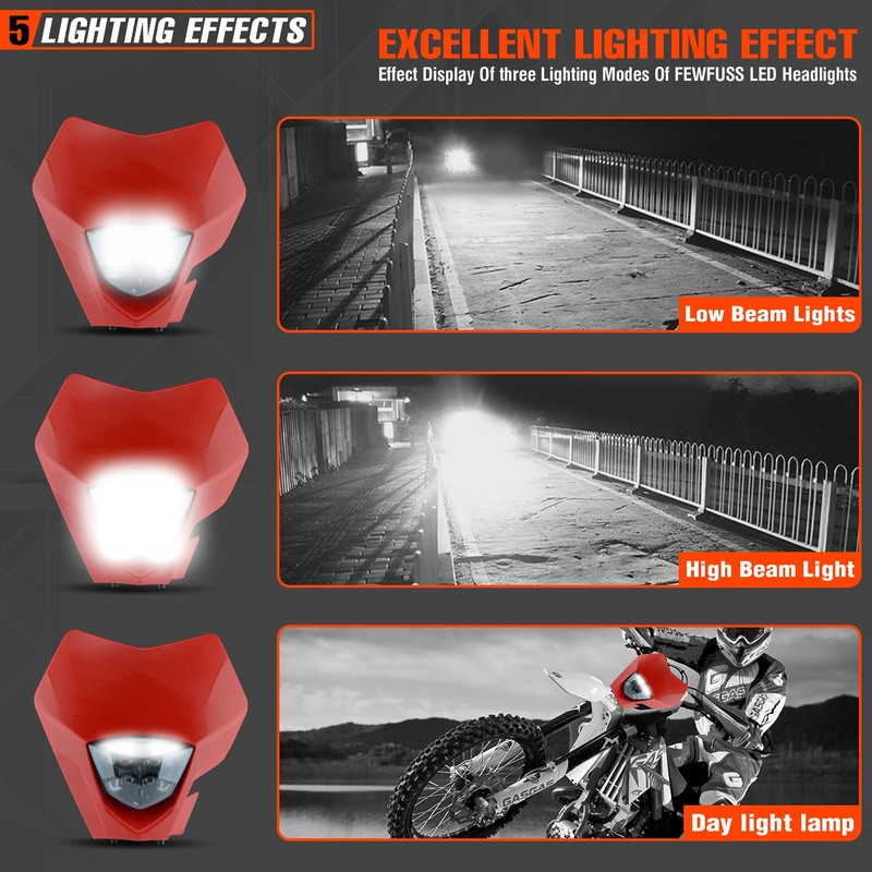 fewfuss Universal Dirt Bike LED Head Lamp - Motorcycle LED