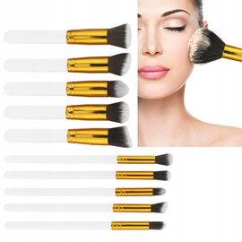 PROFICO Makeup Brush Set, Professional Make-Up Brush Set, 10 Pieces, Synthetic Brush, Powder Brush, Eyeshadow Brush, Concealer Brush, Blush Brush, Eye Brush Set, Eyebrow Brush, White