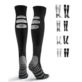 GRASSENGINE Pre-Cut Grip Soccer Socks with 3 Holes - Anti-Cramp Breathable Non Slip Black Knee High Socks for Men,1 Pairs