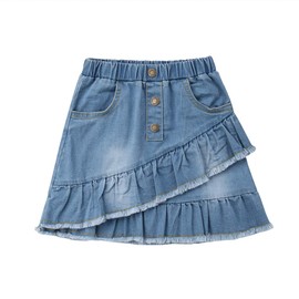 LXXIASHI Toddler Kids Girls Denim Mini Skirt Outfit Infant Baby Girl Ruffles Short Dress (Ruffles Button - Blue, 3-4 Years (New))