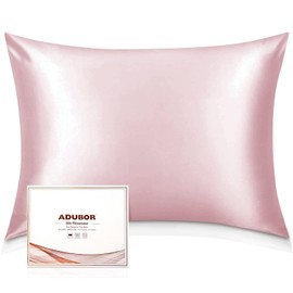 Adubor Silk Pillowcase for Hair and Skin with Hidden Zipper, Both Side 23 Momme Silk,900 Thread Count (20x40inch, Pink 1pc)