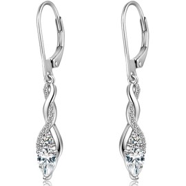 18 Carat Plated Women's Pendant Earrings Infinity 925 Silver with Zirconia Crystal, Silver, Cubic Zirconia
