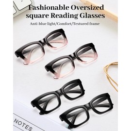 LUFF 4 Pack Oversized Blue Light Blocking Reading Glasses for Women/Men,Fashion Computer Square Readers with Spring Hinge(1.5X)