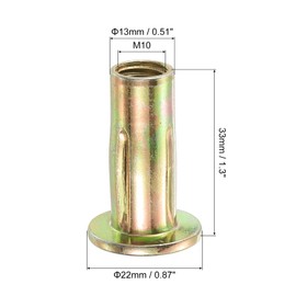 sourcing map Multi-Grip Rivet-Nut, M10 Pre-Bulbed Shank Carbon Steel Color-Zinc-Plated Flat Head Threaded Insert Nut 10Pcs