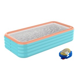 ALNINEⅨ Inflatable Pool for Adults & Pets-Large 14ft x 6.6ft Rectangular Family Pool with Pump, Backyard Swimming Pools-Sun-Resistant, Fast Setup, Easy Storage (Blue, M)