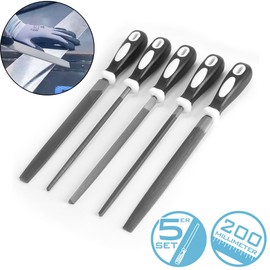 STAHLWERK Steel Files, Set of 5, 200 mm, 8 Inch Rasps, Metal Files, Workshop Files, File Set for Professional Processing of Metal, Wood and Plastics