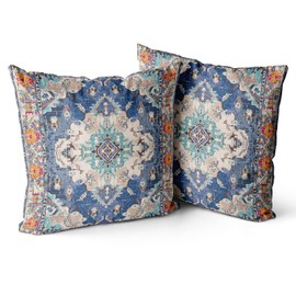 Snycler Boho Throw Pillow Covers 20x20 inch Set of 2 Boho Rug Carpet Double Sided Pattern Cotton Soft Pillow Case Cushion Cover Pillowcase for Couch Sofa Bed Decorative (Blue)
