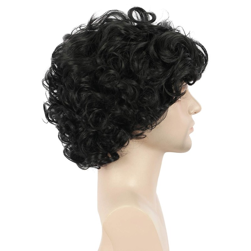 yuehong Short Curly Black Mens Wig Anime Cosplay Fashion Daily