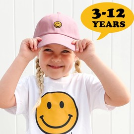 Orfila Smile Face Toddler Baseball Cap Boy Girls Baseball Hats Kids Washed Funny Hats Adjustable Cute Caps for 3-12 Years Pink