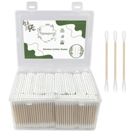 Egaageoi 1000 Count Organic Cotton Swabs - Double-Tipped, with Sturdy Bamboo Sticks - 100% Biodegradable and Plastic-Free Cotton Buds for Makeup, Ear Cleaning, and Pets - Zero Waste Eco-Friendly Swabs