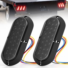PSEQT 6'' Strobe Flash+High/Low Lights 3 Function Red LED Trailer Tail Lights 24LED Oval Brake Stop Turn Marker Waterproof Lamp Surface Mount for Truck Bus RV ATV UTV Van Pickup, 2Pcs w/Smoked Lens