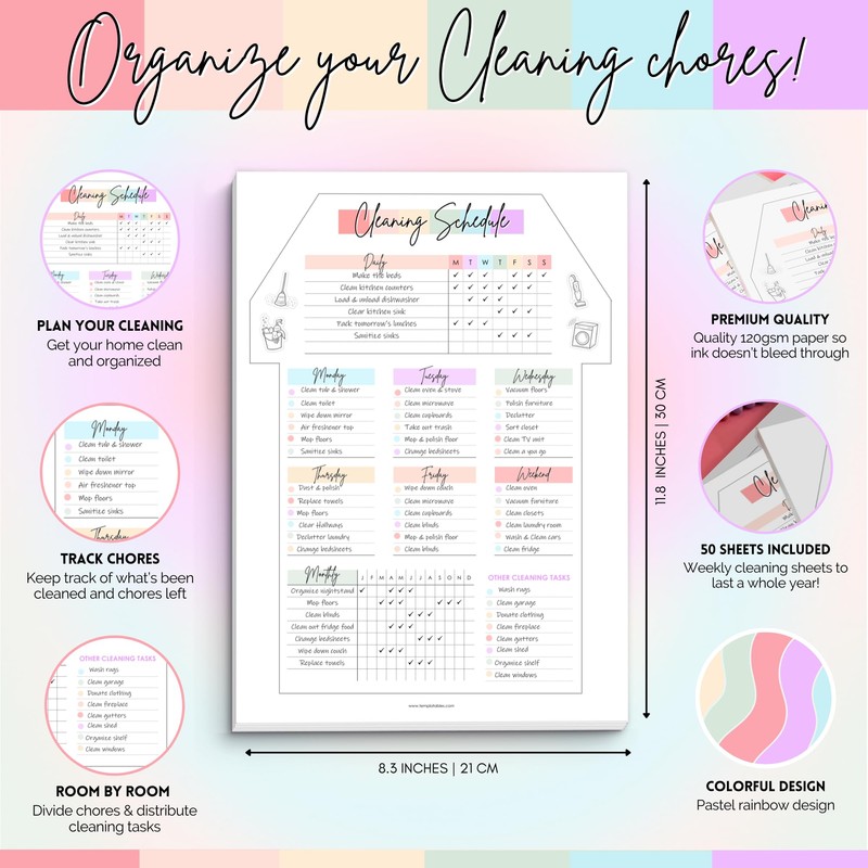Weekly Cleaning Planner Notepad - Daily, Weekly & Monthly Cleaning