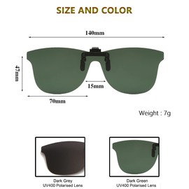 Long Keeper Polarised Sunglasses Clip for Glasses Wearers, Polarised Sunglasses for Men and Women, Sunglasses Attachment Glasses, Grey and dark green
