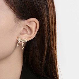 Stocking Stuffers Holiday Outfits for Women 2024 Gold Bow Earrings for Women Trendy Christmas Bow Stud Earrings Cute BowKnot Earrings Bow Christmas Jewelry Gifts