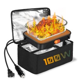 Qrastlu - Calentador de alimentos portátil de 100 W, 12 V/24 V/110 V, calentador de alimentos eléctrico para adultos, horno de microondas personal 3 en 1, fiambrera calentada para coche, camión, hogar