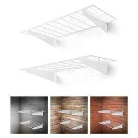 Fencer Wire 36 in. W x 18 in. D Wall Mounted Garage Wall Shelving w/ 2 Hooks, White Wall Shelf, Heavy Duty Garage Wall Storage System, Garage Organizer Floating Shelves, 500lb Weight Capacity