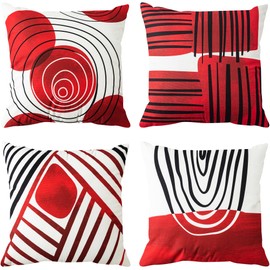 YUMYDG Set of 4 Cushion Covers 45 x 45cm Modern Abstract Art Decorative Throw Pillow Covers Home Decor Red Black Pattern for Couch Sofa Outdoor Square Cushion Cover 18x18 Inches