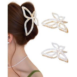 ACECHA 2 Pack Gold Metal Bow Hair Claw Clips for Women, Large Non-slip Butterfly Hairclips for Thin Thick Hair Claws Strong Hold Styling (Checkered)