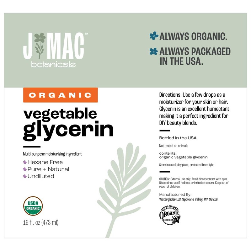 J MAC BOTANICALS Organic Vegetable Glycerin 16 oz - TWO