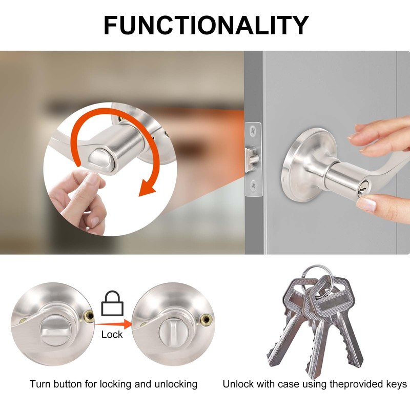 Brigligh High-Security Stainless Steel Door Handle with Lock and Key,