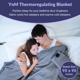 YnM Thermoregulating Blanket for Couples, Suit for Hot Sleeper and Cold Sleeper in One Bed(Full/Queen, 90x90 inches, Blue)