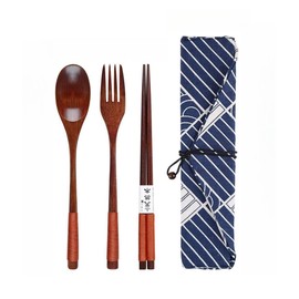 Cutlery Set, Wooden Chopsticks, Spoon, Fork Set, Storage Case, 4-piece Set, Tableware Set, Bento Box, Cutlery Set, Japanese Style, Convenient to Carry, Adults and Children, Excursions, Camping,