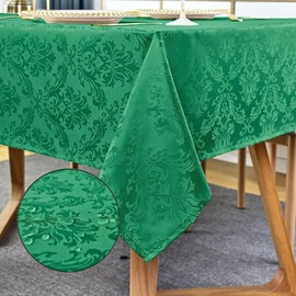 Christmas Green Square Jacquard Tablecloth, Damask Table Cloth, Spill Proof Wrinkle Resistant Tablecloths, Soft Polyester Oblong Table Cover for Holiday,Winter,Kitchen,Parties (Green, 52X52")