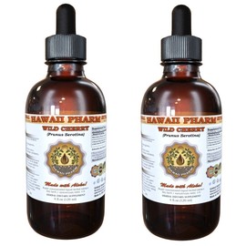 Wild Cherry Liquid Extract, Organic Wild Cherry (Prunus Serotina) Tincture, Herbal Supplement, Hawaii Pharm, Made in USA, 2x2 fl.oz