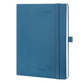 POPRUN TJ-26-CELO7-NB 2026 A5-Terminplaner mit Wochenansicht (22 x 16,5 cm), PU-Leder, Softcover, vertikaler Wochen-Terminplaner, 25 Arbeitsplaner, monatliche Registerkarten, 100 g/m² Papier