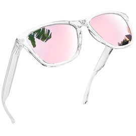 Joopin Rectangular Sunglasses Men's Polarised and Classic Sunglasses Women's Retro UV400 Unisex for Driving Hiking Tourism, B03-transparent/pink mirrored