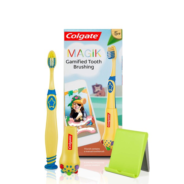 Colgate Magik Battery Powered Smart Toothbrush for Kids, Kids Toothbrush Timer with Fun Brushing Games Yellow 1 Count