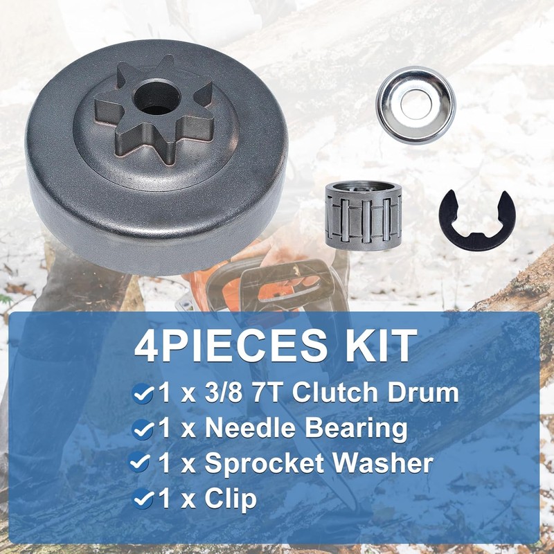 AUMEL 3/8" 7T Cluch Drum Sprocket Bearing Washer Clip Kit