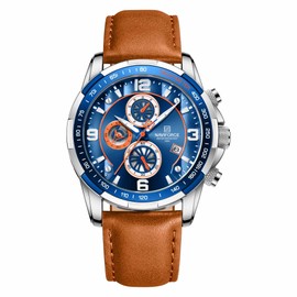 NAVIFORCE Sport Watches for Men Analog Quartz Chronograph Leather Strap Wrist Watch