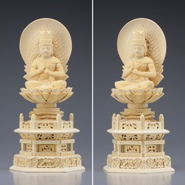 Butsudanya Takita Shoten Buddha Statue Supervised by the Great Buddha Master "Hankari Kodo (Hakari Koudo)" Dainichi Nyorai (Shingon Sect of Buddhism) White Wooden, 2 inch (22.8 cm) x Width 4.5 inches