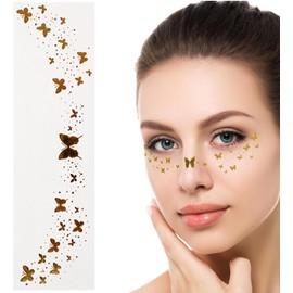 Tatuaje de cara dorada, tatuaje de cara con pecas brillantes Pegatinas temporales con purpurina, parches de maquillaje facial impermeables,Pegatinas con purpurina facial, hermosas pegatinas de maqui