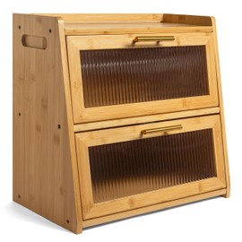 Gennua Kitchen Bamboo Bread Box for Kitchen Countertop, Large Dual-Layer Breadbox Provides Double the Bread Storage Space, Holds Multiple Loaves, Durable & Beautiful with Frosted Acrylic Panels