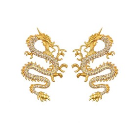 Generic Golden Crystal Dragon Earrings for Women, Vintage Chinese Style Stud Earrings, Beautiful and Elegant