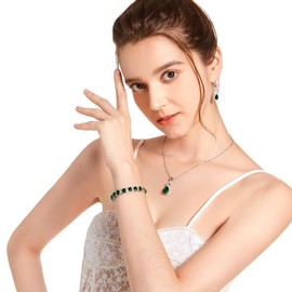 LMXXVJ Created Green Emerald Jewelry Set for Women, White CZ Earring Necklace Bracelet Set Mother’s Day Formal Jewelry Gifts for Mom/Wife/Sister/Best Friend,Silver-Tone