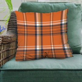 Shrahala Orange Plaid Decorative Throw Pillow Cover, Red White Buffalo Gingham Check Pattern Square Pillowcase Blended Double-Sided No Inserts for Bedroom Living Room Set of 2 (22 x 22 in)