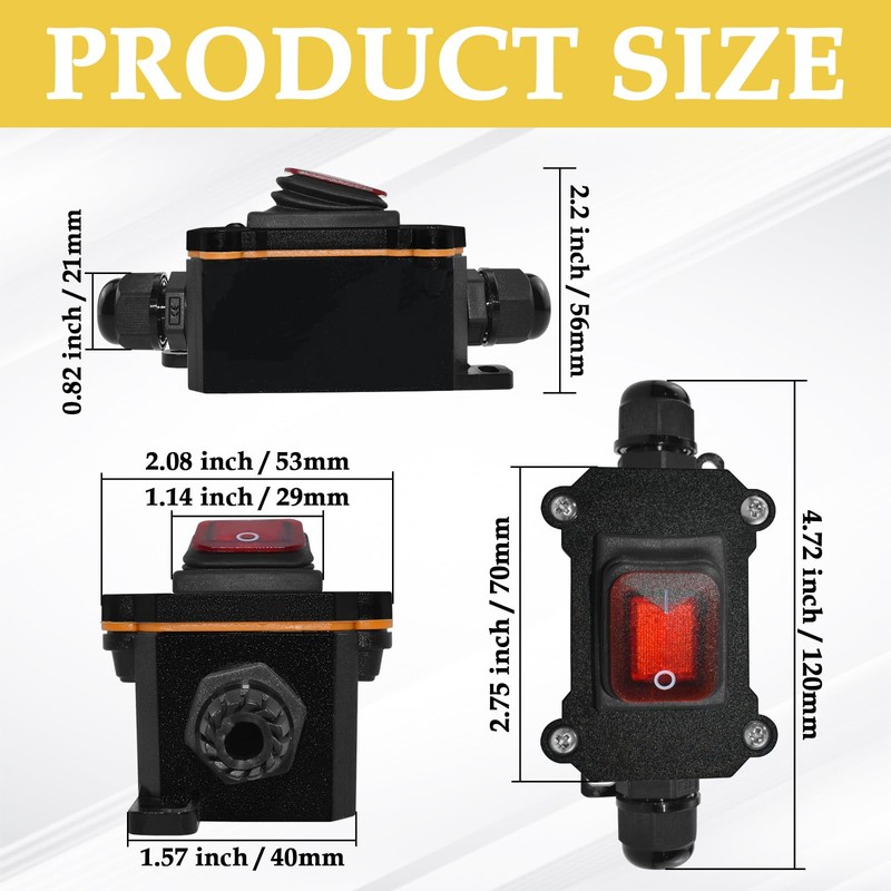 HONSNKS Inline Cord Switch DC 12V 30A DPST Outdoor Electrical