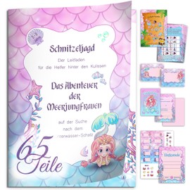 Scavenger Hunt Mermaid for Children's Birthday Parties 65 Pieces Complete Set Including Treasure Map Certificates Place Cards Sticker Invitations with Envelope from 5 to 9 Years