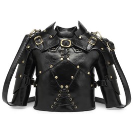 Lyuxhetaokdiq Men and Women Armour Shaped Crossbody Shoulder Bag PVC Weird Unique Novelty Steampunk Armor Purse, Black