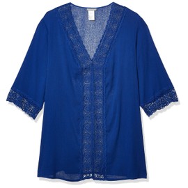 La Blanca Women's Standard V-Neck Lace Tunic Cover Up, Blueberry, S