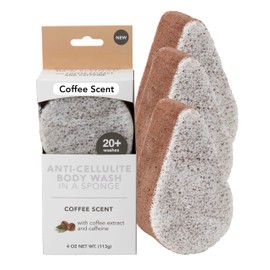 Spongeables Anti Cellulite Body Wash in a 20+ Wash Sponge, Coffee, 3 Count