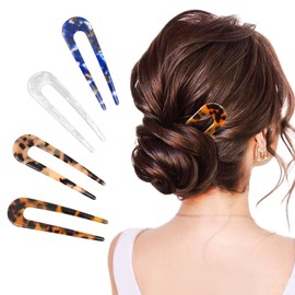 4Pcs French Hair Forks, Sublaga U Shaped Hair Pins Clips, 3.86 inch Classic Cellulose Acetate Women Vintage Hairstyle Accessories