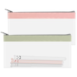 2 Stück Transparente Federmäppchen, Groß Kapazität Mäppchen, Mäppchen Durchsichtig Federmäppchen mit Reißverschluss, Fresh Stiftetasche, Portable Mäppchen für Schule Bürobedarf Reise (Rosa&Grün)