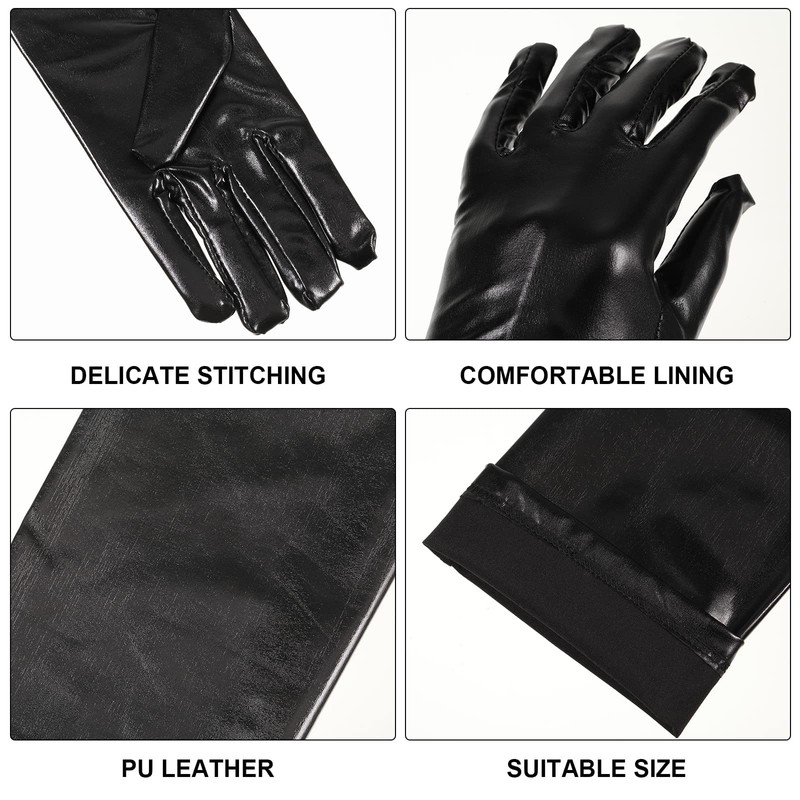 ShanBye Women's Black Faux Leather Long Gloves, Size: Length 60cm,