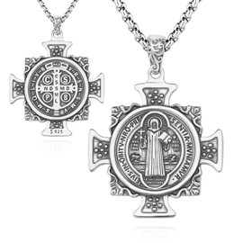 DOTBJ St Benedict Cross Medal Necklace, San Benito Cruz Medalla Plata 925 Sterling Silver Saint Benedict Pendant with Stainless Steel Chain 22"+2"