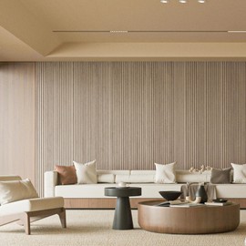 Art3d Slat Wood Wall Paneling for Interior and Ceiling Decoration - Pack of 4pcs + 1pc End-Trim, Size 108 x 5.7in.- Ashtree