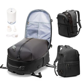 Vacuum Backpack Travel with Pump Women, Carry On Laptop Compression Backpacks Flight Approved, Mochila de Viaje Compresion al Vacio, Waterproof Travel Backpack with Vacuum System Men(black)